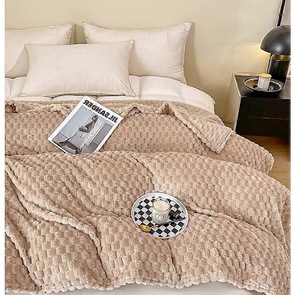 Fleece-torkkupeitto kotiin sohvalle tai sänkyyn, pehmeä ja pörröinen flanellipeitto khaki 180*200cm