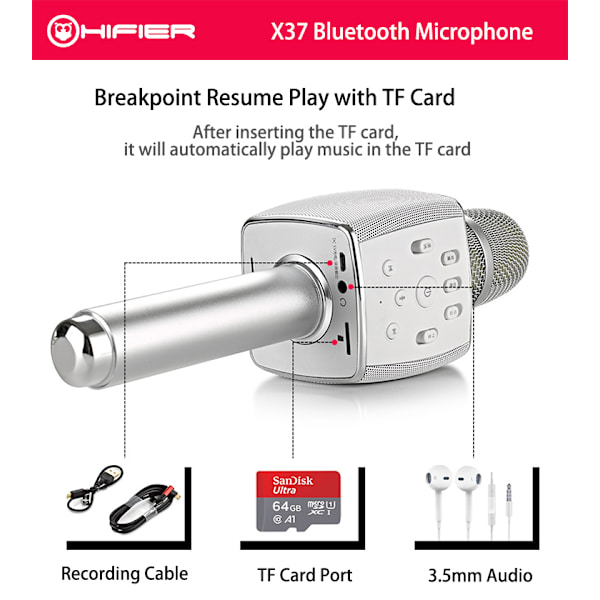LAGERRENSNING Bluetooth karaoke mikrofon 12W inbyggda högtalare – X37