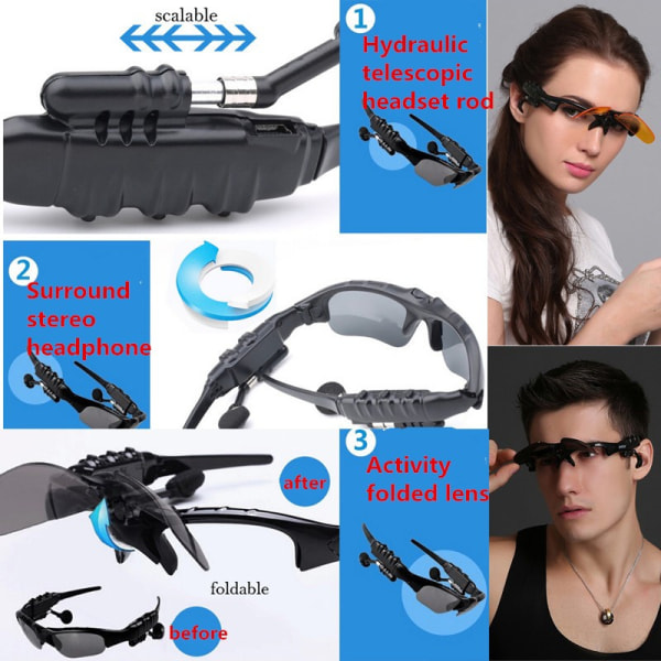 BLACK FRIDAY solglasögon inbyggda bluetooth hörlurar och mikrofon sportglasögon svart