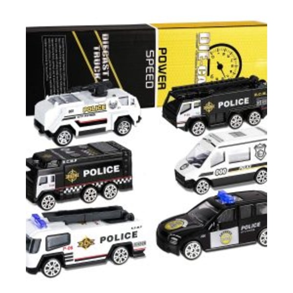 Leksaksbilar metall/plast - 6 pack - Polis Polis (blå/vit)