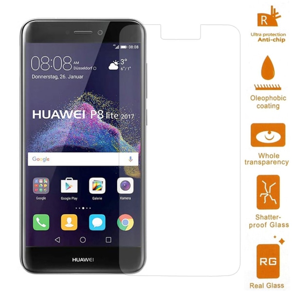 2-Pack Huawei P8 Lite 2017 Härdat Glas Skärmskydd 0,3mm Transparent