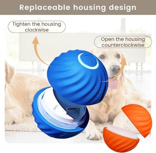 Dog Toy - Interactive Intelligence Game with Rechargeable USB Animal and Ball in Blue Including Sea Urchin Shell