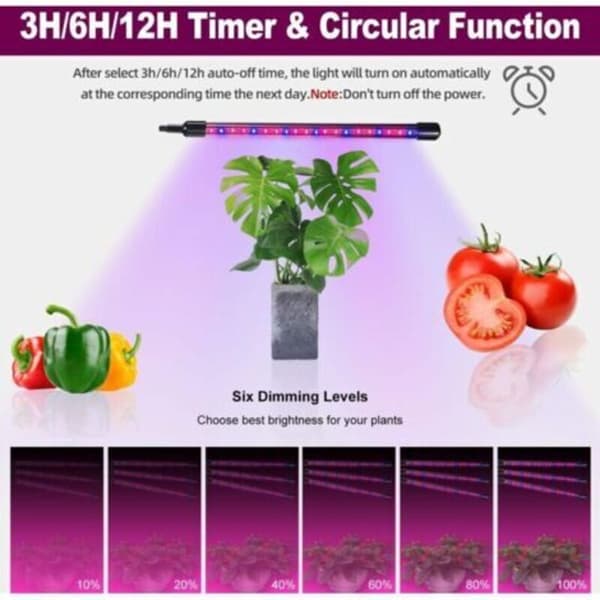 14W Plant Lamp - 60 Adjustable LEDs - Full Spectrum - Automatic Timer - Lighting Time: 3h/6h/12h - 3 Lighting Modes - Dimmable