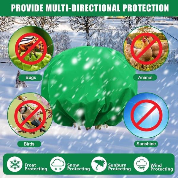 Växtfrostskydd, Andningsbart Non-woven Tyg Med Dragsko, För Utomhusbuskar Och Krukväxter, Grön, 2-pack, 2,4 x 2,4 m
