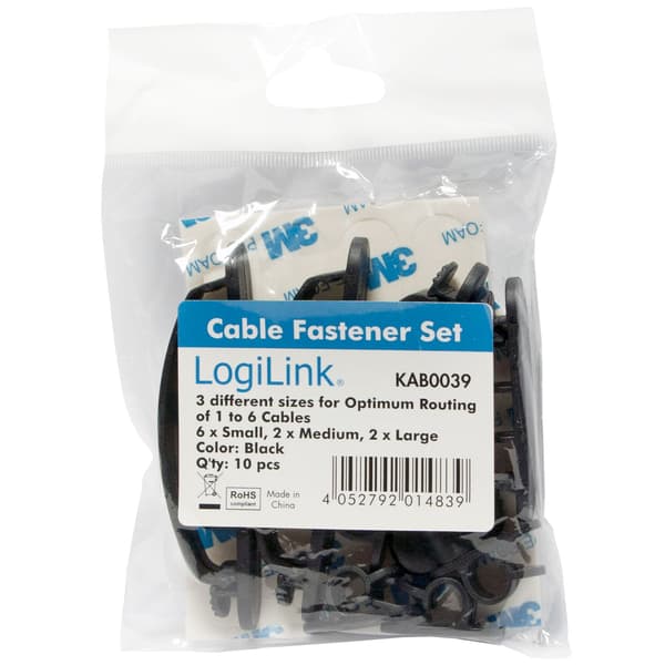 Cable Management Kit 10 Pieces Self-Adhesive Svart