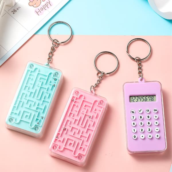 3-pack Mini Calculator, Cute Maze Keychain Calculator, 8-Digit Display Small Basic Fully Functional Calculators