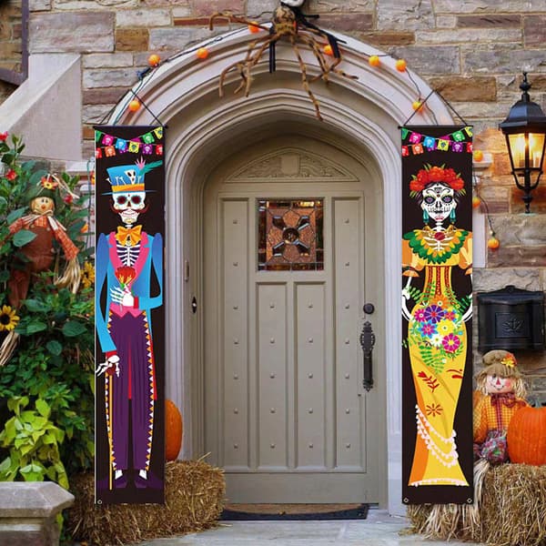 De Dødes Dag Dørgardinbanner Halloween Skeletpar Dekoration Hængende Flag