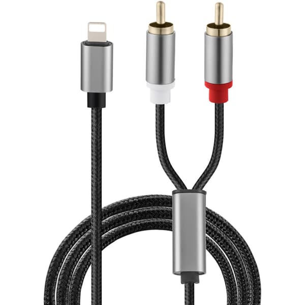 RCA-kabel til iPhone, Lightning til RCA-kabel til iPhone iPad Tablet, Stereo Aux-lydadapter til bil hjemmebiograf effektforstærker, 1M