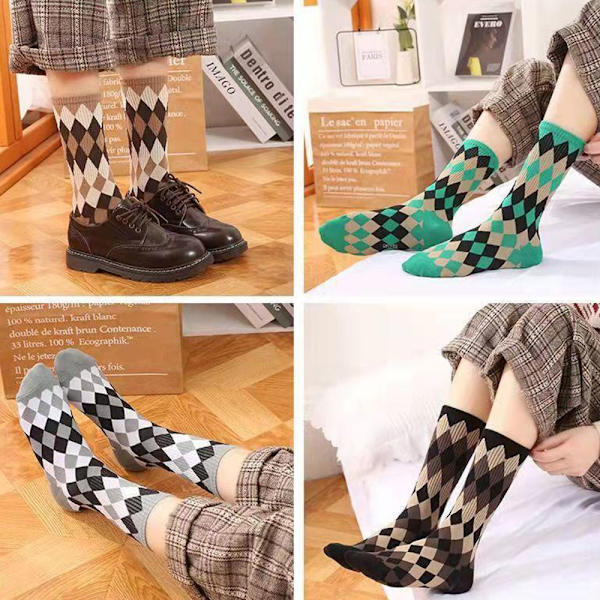 5 Pair Diamond Pattern Cotton Blend Socks - Comfortable and Stylish