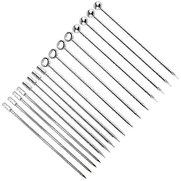 16 Pieces Stainless Steel Cocktail Picks, Fruit Sticks, Practical Swizzle Sticks for Bar (Silver) Silver Silver
