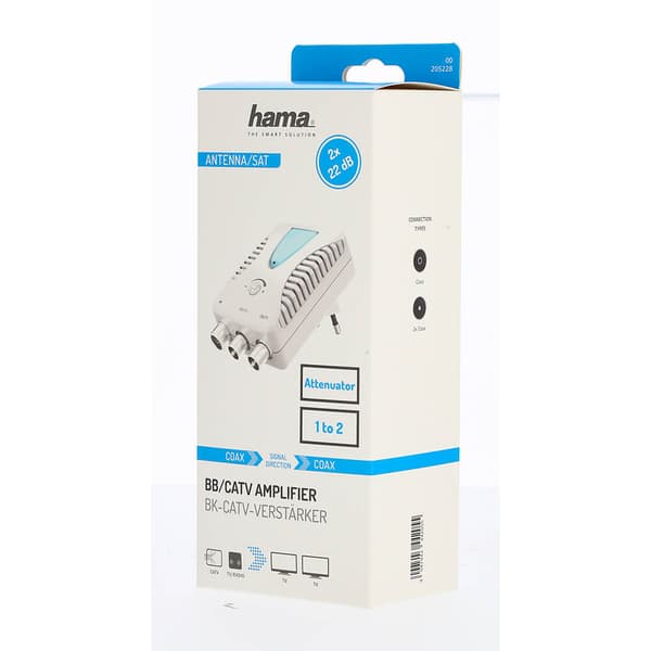 Antenneforsterker 2x 22dB Justerbar Vit