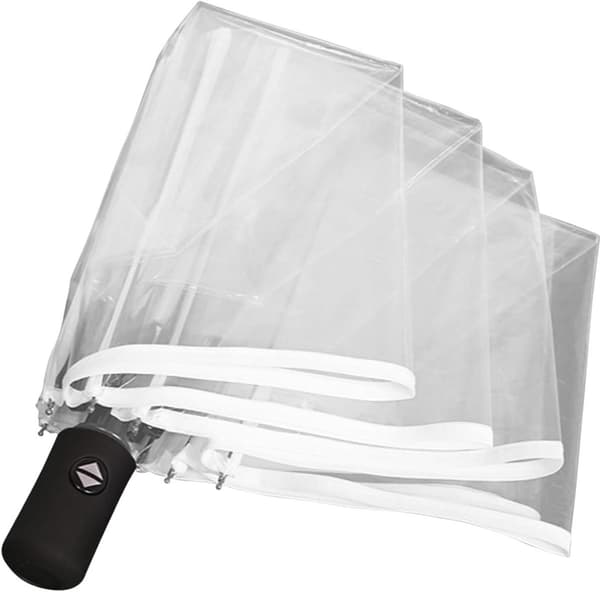 Automatic Clear Dome Umbrella With Case, Compact Foldable Windproof Steel Frame, For Men Women Travel Wedding Golf, 98 Cm Diameter