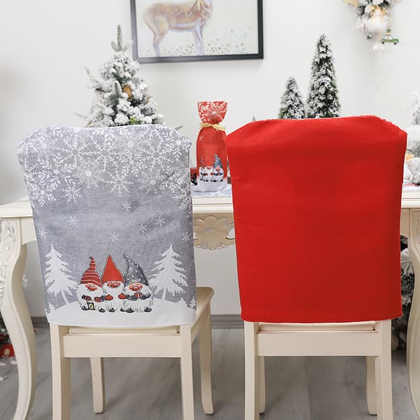 2-pack julstolsöverdrag, tecknad röd och grå bord och