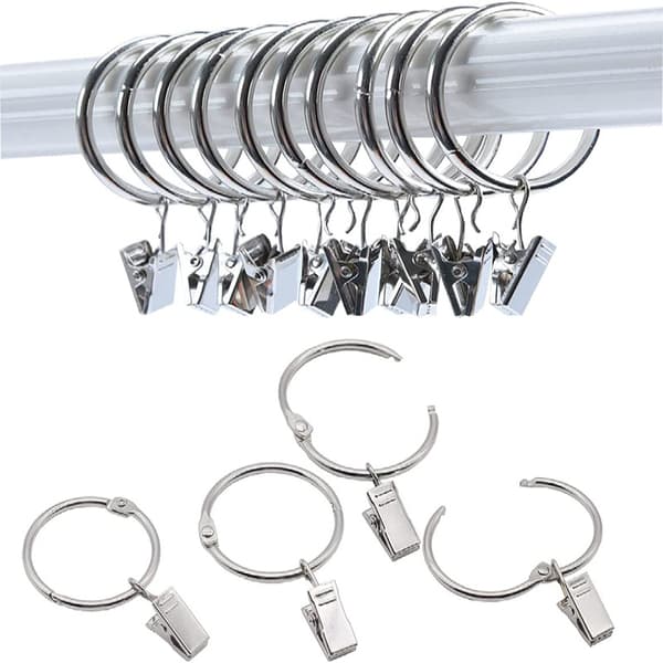 Nikkel satin 10 gardinringe med clips indvendig diameter