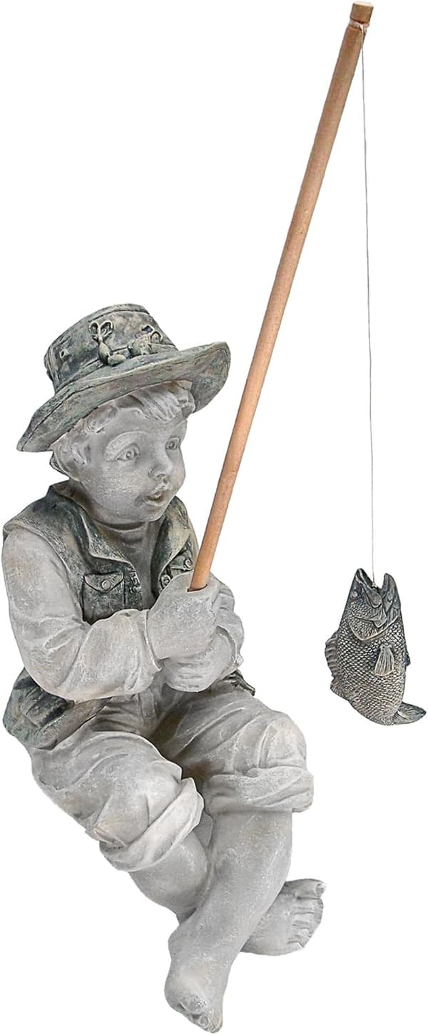 Fiskstaty för trädgården, 38 cm, polyresin, tvåfärgad sten
