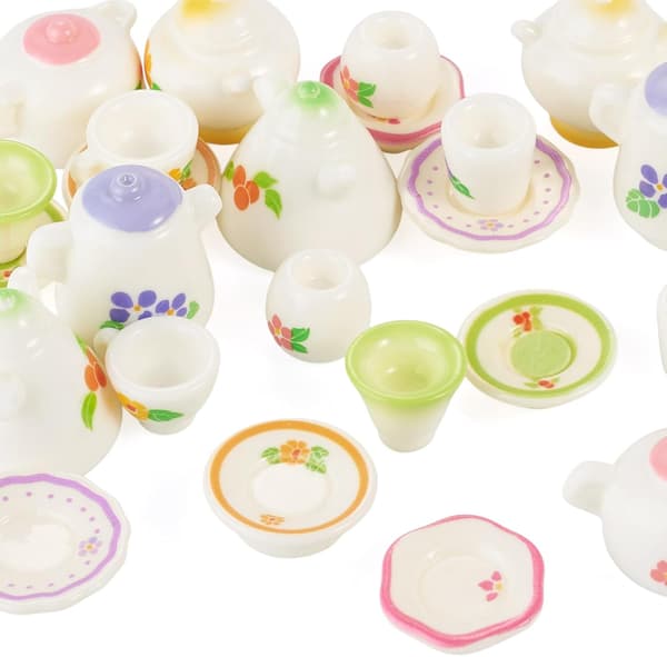 24 st harts mini tekopp set servis modell dockhus dekoration Mixed Color-teapot