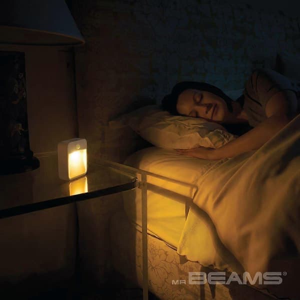 Sleep-Friendly Battery-Powered Motion Sensor LED Night Light, Stick-Anywhere with Yellow Light (1-Pack), White