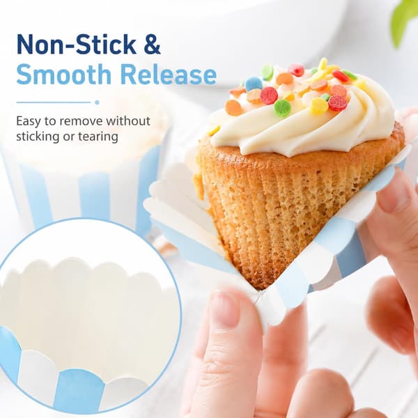 50 stk. blå og hvidstribede cupcakeforme 50 stk. blå hvid 2,36 tommer