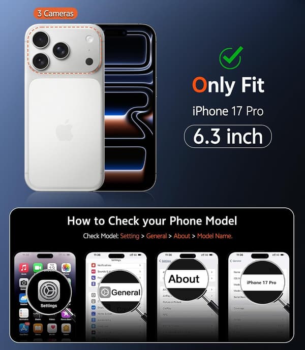 To telefondeksler og to skjermbeskyttere inkludert, egnet for iPhone 17 Pro Max