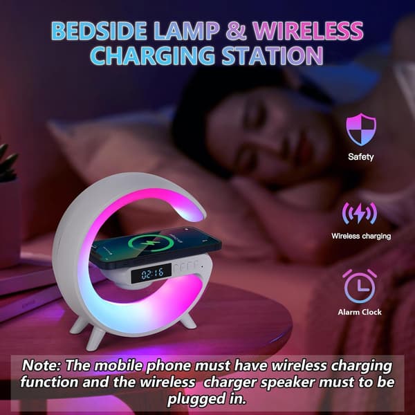 10W hurtig trådløs ladestation med højttaler, RGB natlampe til iPhone Samsung [JUN]