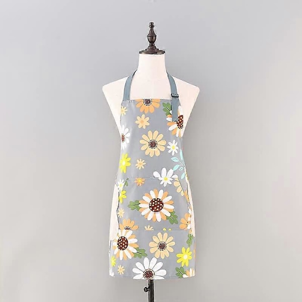 Waterproof Aprons for Kitchen, 2 Pack Floral Aprons with Pockets