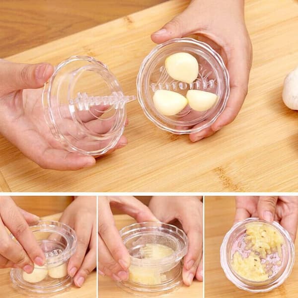 Garlic Twister, Garlic Press, Manual, Herb Grinder, Ginger Press, Dishwasher Safe, Transparent, Easy to Shred, Versatile, Silver