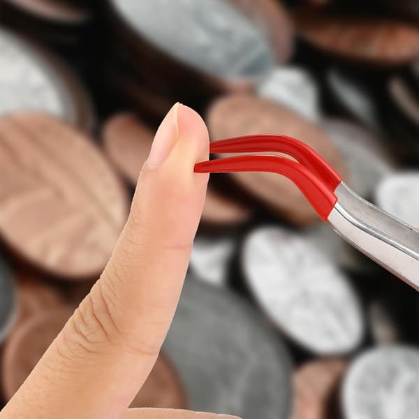 2 stk. Pincet med gummispidser, bøjet og lige, sølv, rød Silver, Red