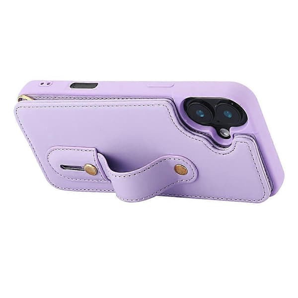 Compatible with iPhone 17 Case, Stand, Card Slots, Leather Coated TPU Case with Shoulder Strap Purple Purple
