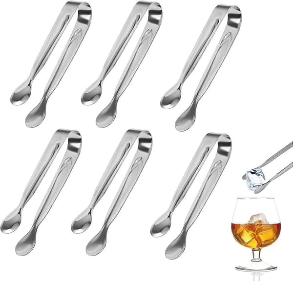 6-pak 11 cm sukkertang i rustfrit stål, multifunktionel serveringstang til slikbar