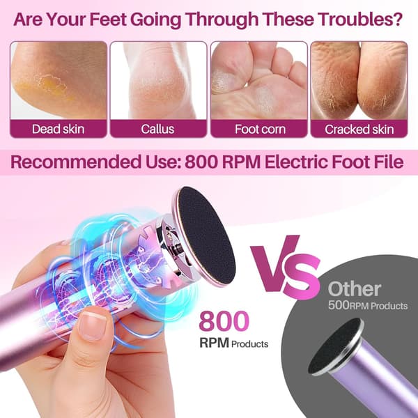 Electric Callus Remover: Adjustable Speed Foot File for Cracked Heels, 60 Sanding Discs