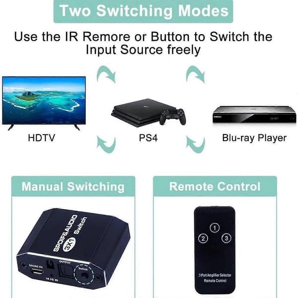 VG2 3x1 Audio Switch SPDIF Optisk Switch 3 Ind 1 Ud Digital Toslink Vælger til Hjemmebiograf