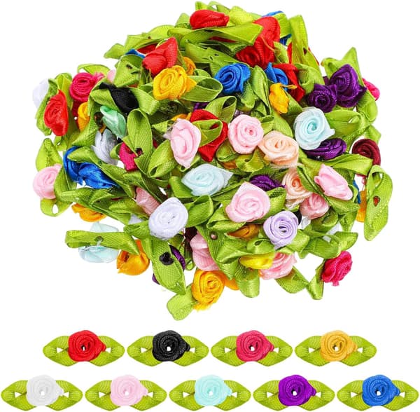 200 stk. miniblomster til håndarbejde, 15 mm stofbryllup