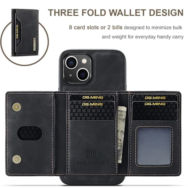 【PP】iPhone 16 Leather Wallet Case with Detachable Card Slot, Black (6.1 inch)