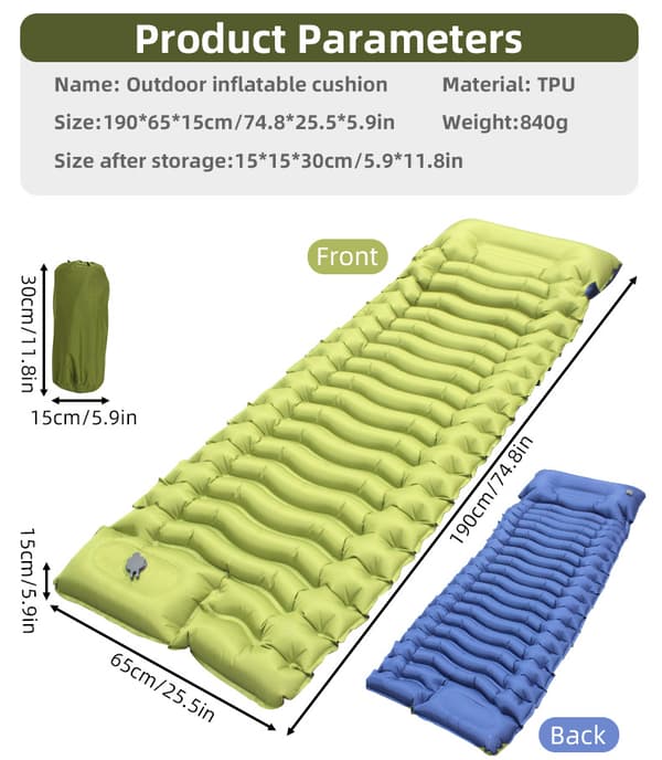 Sleeping Pad, Ultralight Camping Mattress with Pillow, Built-in Foot Pump Inflatable Sleeping Pad Compact for Camping Backpacking
