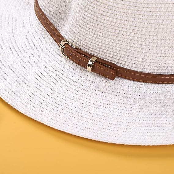 Herr Dam UPF50 Foldbar Sommer Stråhat Bredskygget Fedora Solhat Strandhat (Hvid, One Size)