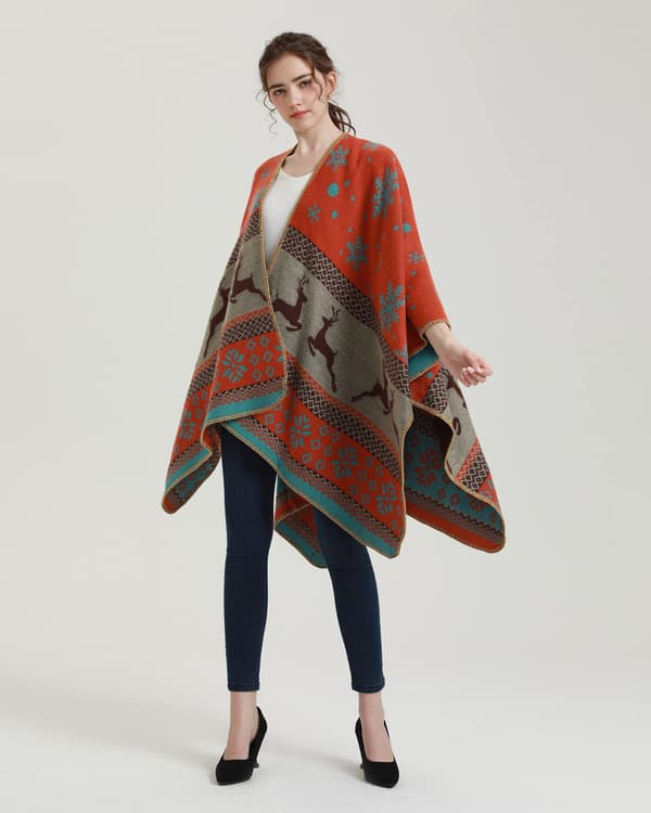 Vinter orange dame varmt sjal cape vinter cardigan sweater front åben cape
