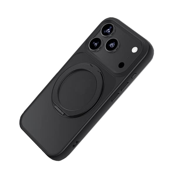 Black Skin Feel Anti-Fall Case with 360° Stand Compatible with Apple iPhone 17 Pro