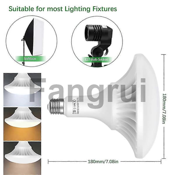 For 150W LED Lamp Photography Light 2700K-6000K Dimmable Energy Saving E27 Mount for Photography