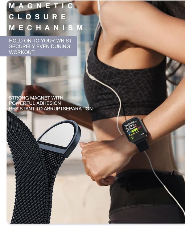 Originalt rustfrit stål Milanese Loop kompatibelt med Apple Watch Band 42mm 44mm 45mm 49mm - Sort