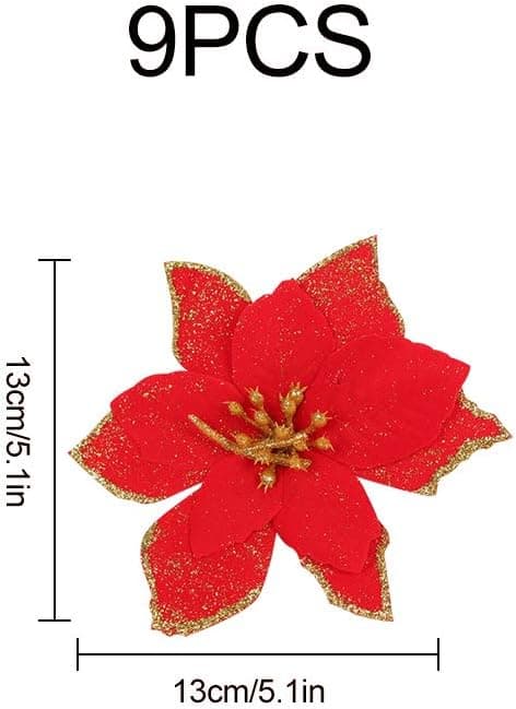 Juleglimmerblomster, 5,1 tommer kunstige røde julestjerneblomster