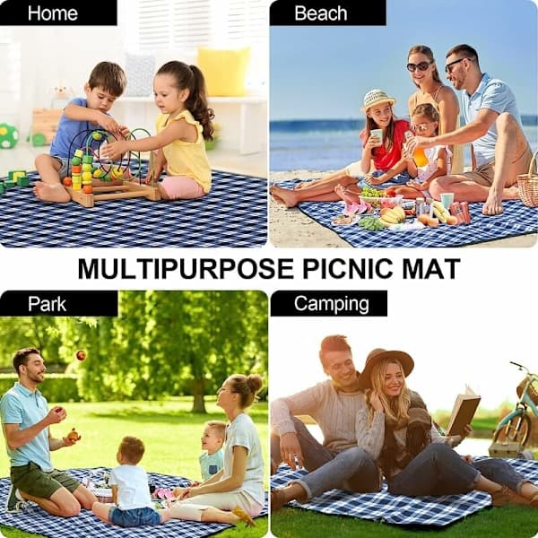 Piknikteppe 200x300 cm, Sammenleggbart Isolert Sandfritt Vanntett Strandteppe