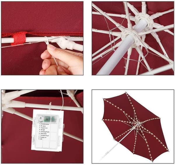 Waterproof 104 LED Battery Operated Umbrella Lights with Remote Control, 8 Lighting Modes (Warm White)