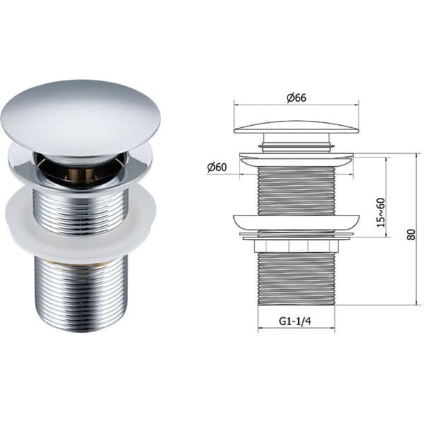 Pop Up Sink Stopper Without Overflow Universal Chrome Copper Sink Drain Plug For Kitchen, Bathroom, Washbasin, Sink
