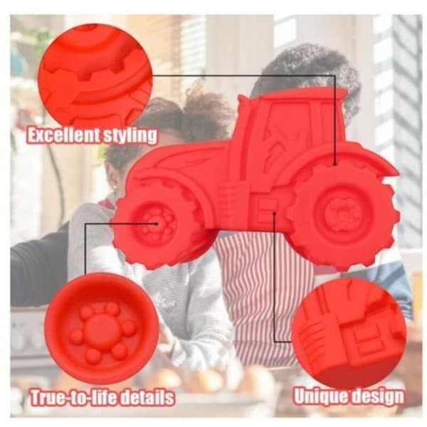 3D Traktor kageform i rød non-stick silikone – perfekt til nem bagning