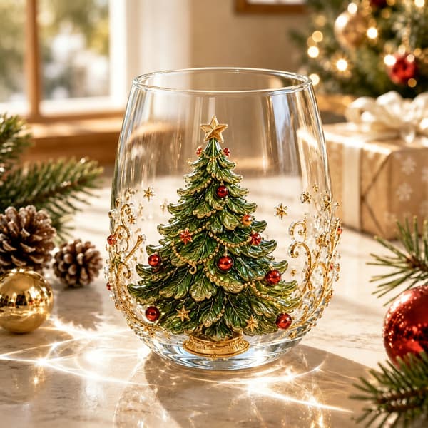 Julglas konstkopp 300ml, festligt dricksglas, julklappsglas Christmas tree Christmas tree