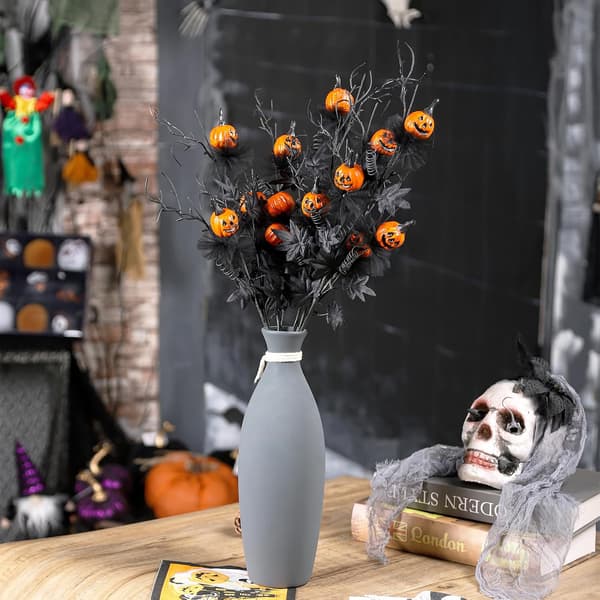 5 Pcs Halloween Decorations, 47 cm Artificial Pumpkin and Maple Leaf Flower Stems (Vase Not Included)