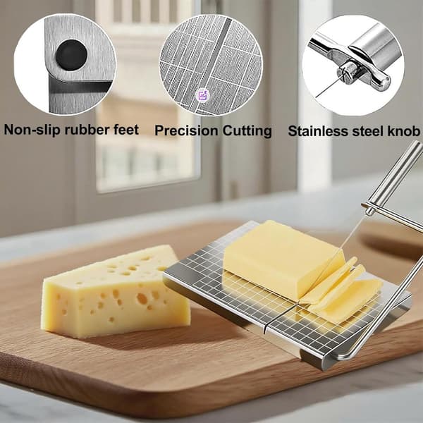 Cheese Slicer with Measuring Scale - 6 Replaceable Blades - Precision Cutting - Dishwasher Safe - For Cheese Lovers and Home Use