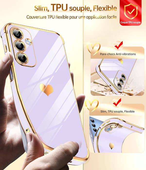 Samsung Galaxy A16 4G/5G Phone Case, Soft TPU, Shockproof, Scratch-Resistant, Light Heart Pattern, Everyday Use, Purple