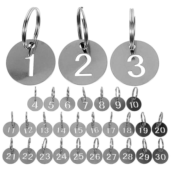 30 stk Nummer ID-merker Nøkkelring Rustfritt Stål Nummererte 1-30 Merker Runde Nummererte Merker
