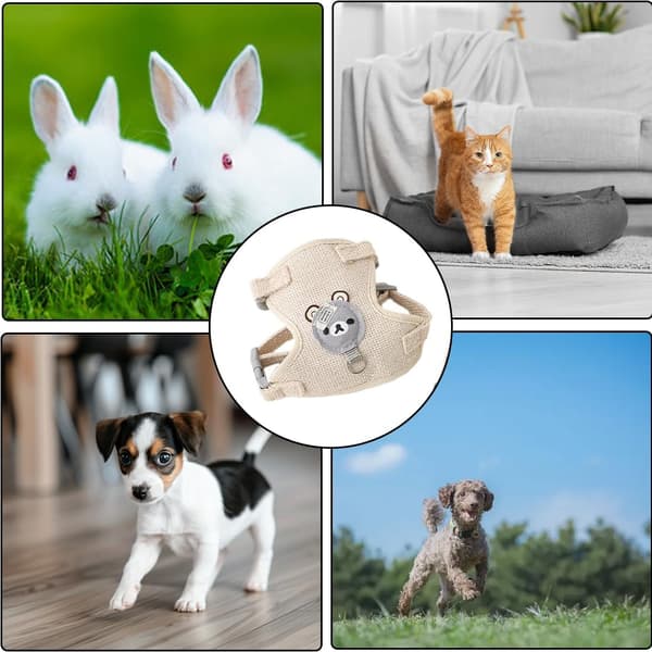 Harness for Dwarf Rabbit, Rabbit Harness, Collar and Leash for Small Animals, Adjustable, Breathable, (Beige, S)